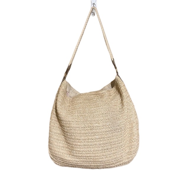 Stella And Dot Ellie Hobo Bag Retired Metallic/Straw Crossbody 2 Way Strap - Picture 1 of 12